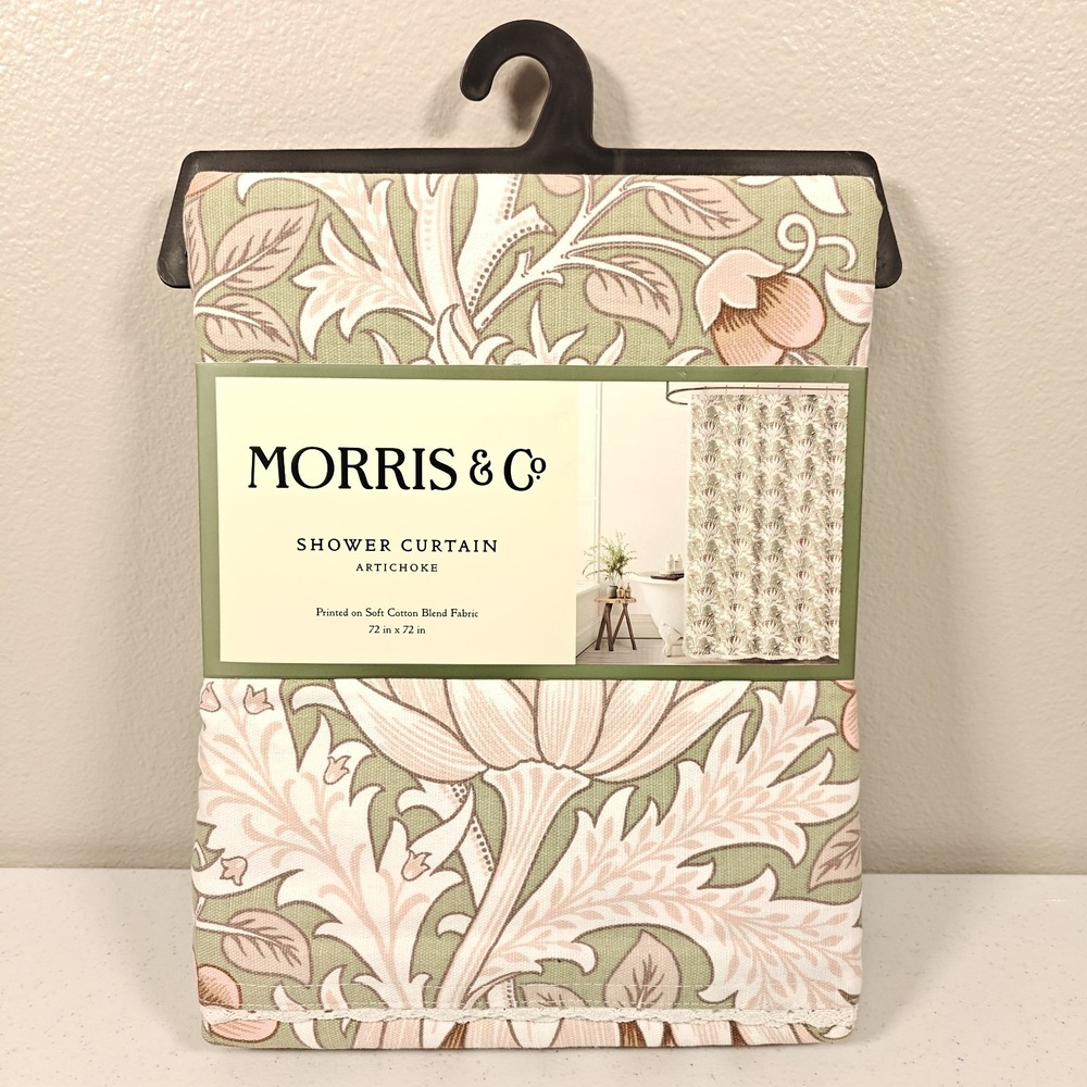MORRIS & CO Artichoke Green Shower Curtain 72x72" Cottage Floral Cotton Blend